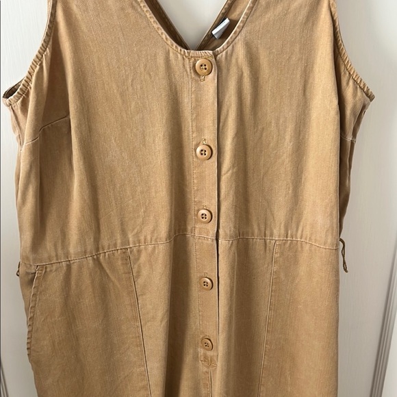 OLD NAVY butter toffee Tan Sleeveless Button-Down wide leg Jumpsuit lagenlook M - Picture 4 of 13